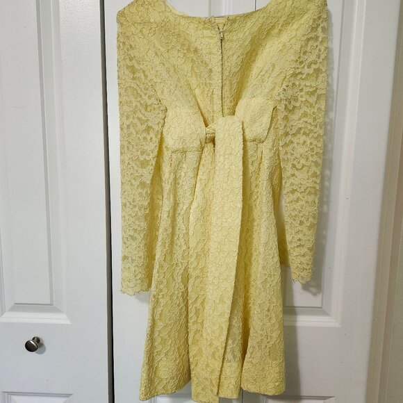 Vintage Yellow Homemade Lace Mod Mini Dress - Picture 4 of 12
